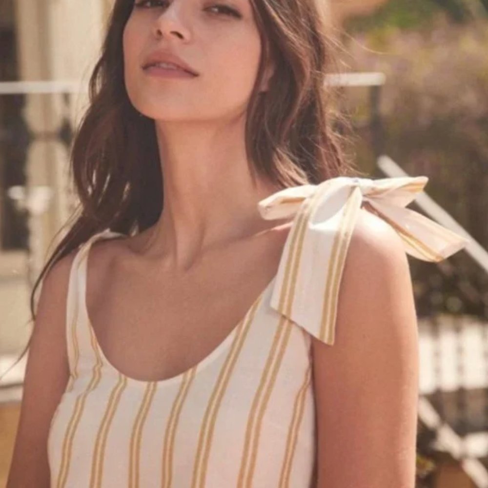 Sezane Cream and Gold Striped Top